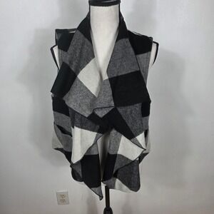 Gap Women Buffalo Check  Waterfall Vest‎  Wool Black White Gray L